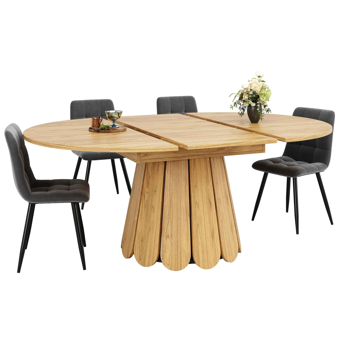 Extendable natural wooden look dining table round to oval 118–158cm INFINITEINFI