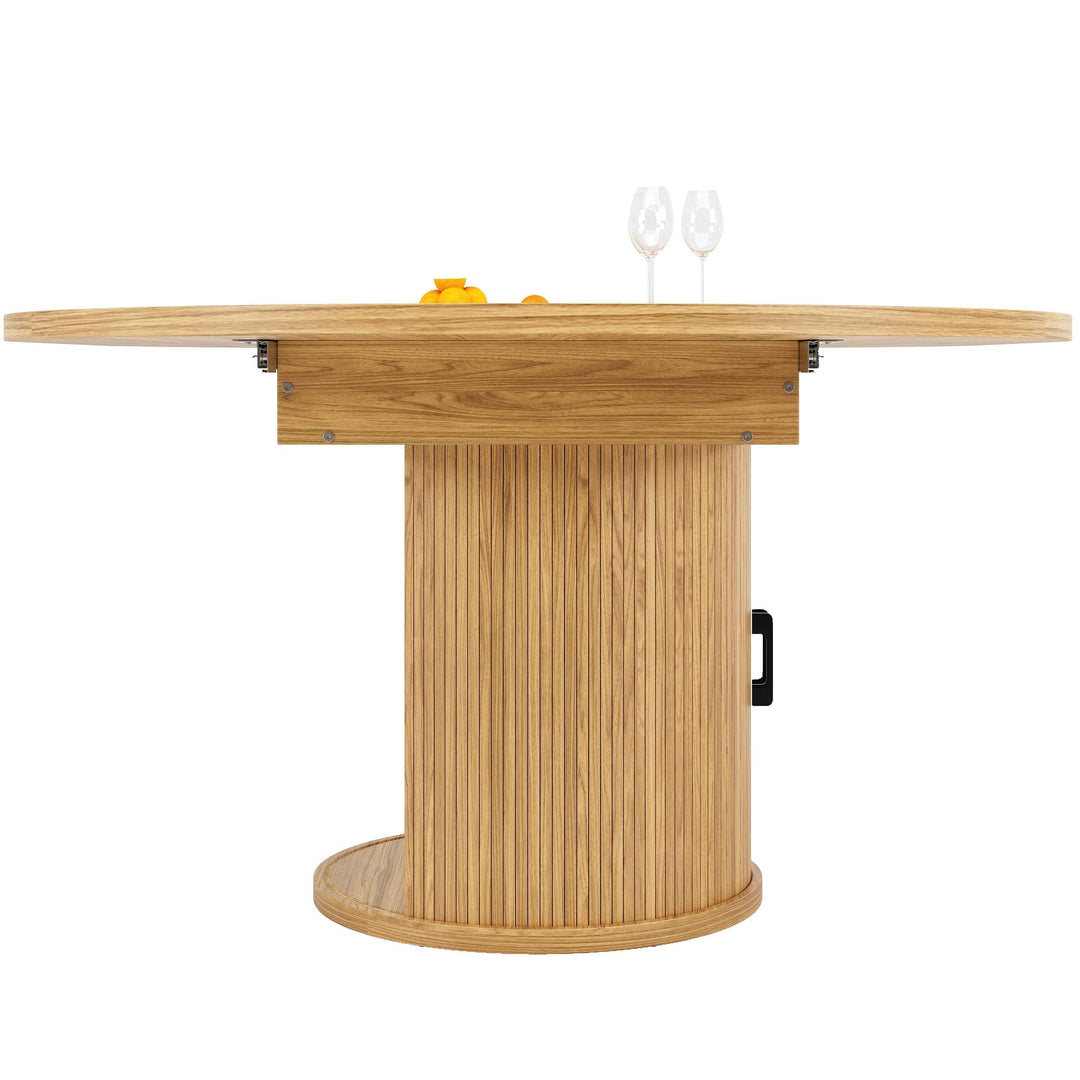 Extendable natural wooden look dining table round to oval 118–158cm INFINITEQUASI