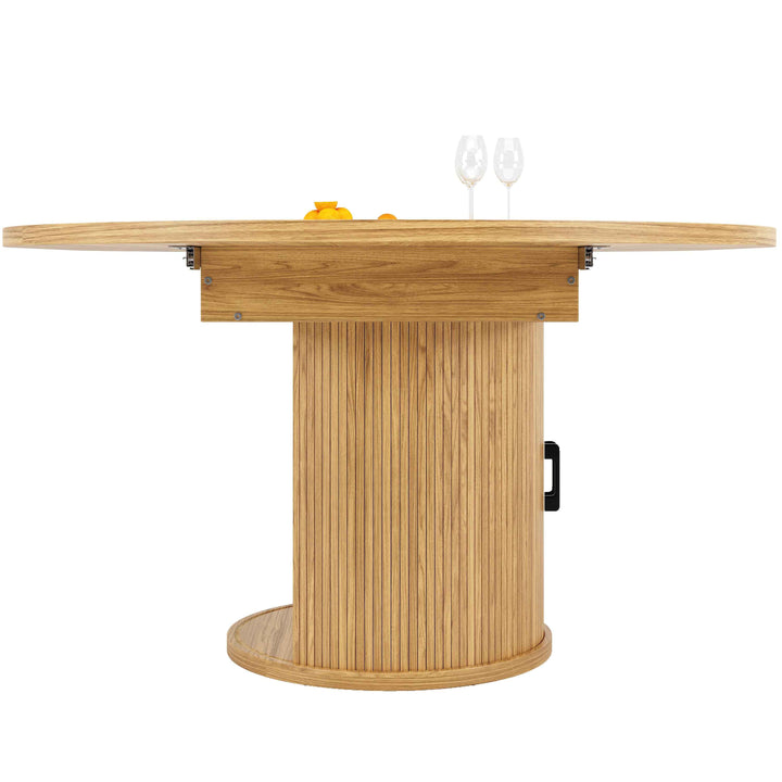 Extendable natural wooden look dining table round to oval 118–158cm INFINITEQUASI