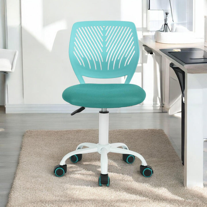 Desk Chair Adjustable Swivel Office Chair Fabric Seat Ergonomic Task Chair without Armrest CARNATION TURQUOISE