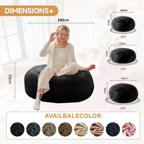 Black bean bag sofa with soft plush cover 100cm FJORDET