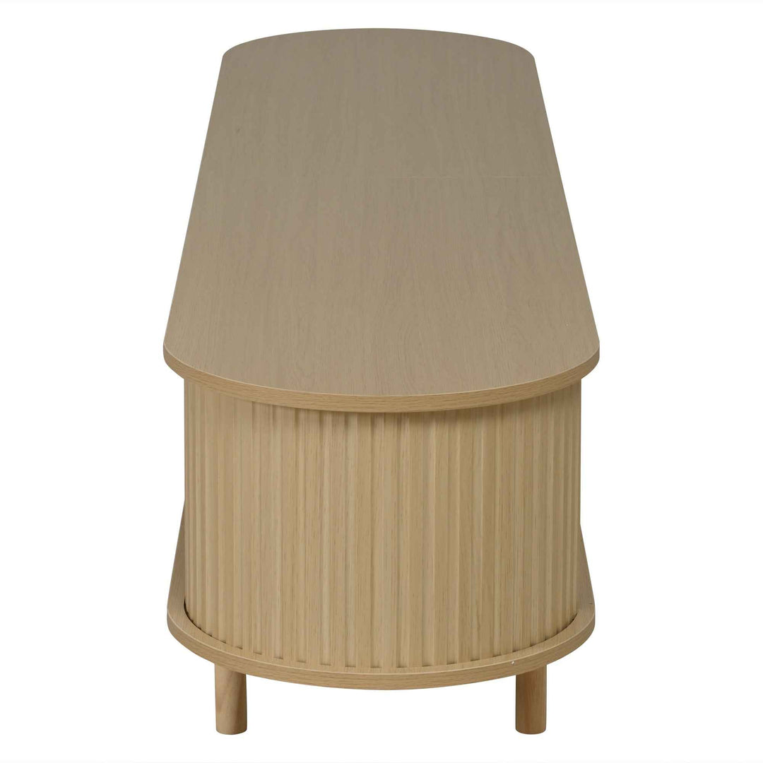 TV stand light wood 1 rattan drawer & 2 sliding doors, rounded corners 180cm