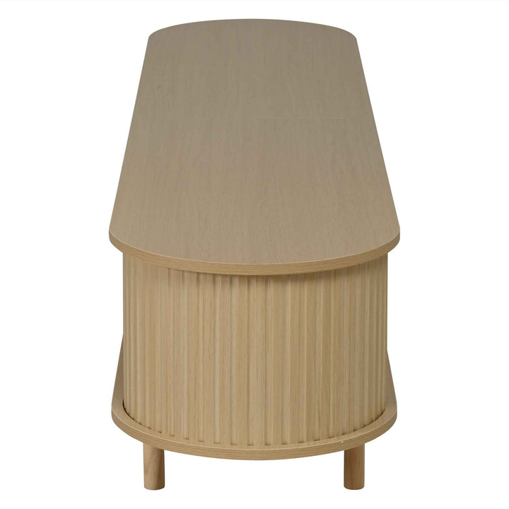 TV stand light wood 1 rattan drawer & 2 sliding doors, rounded corners 180cm