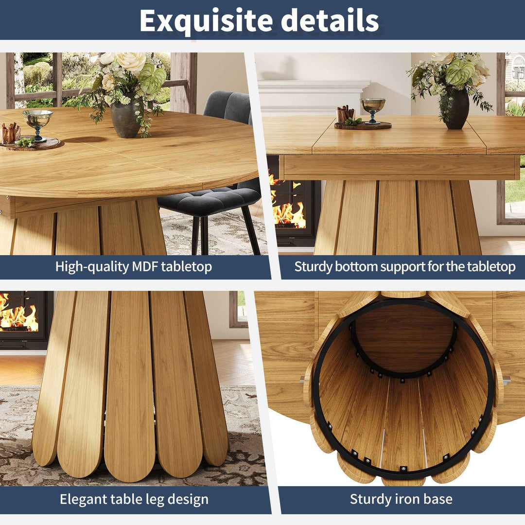Extendable natural wooden look dining table round to oval 118–158cm INFINITEINFI