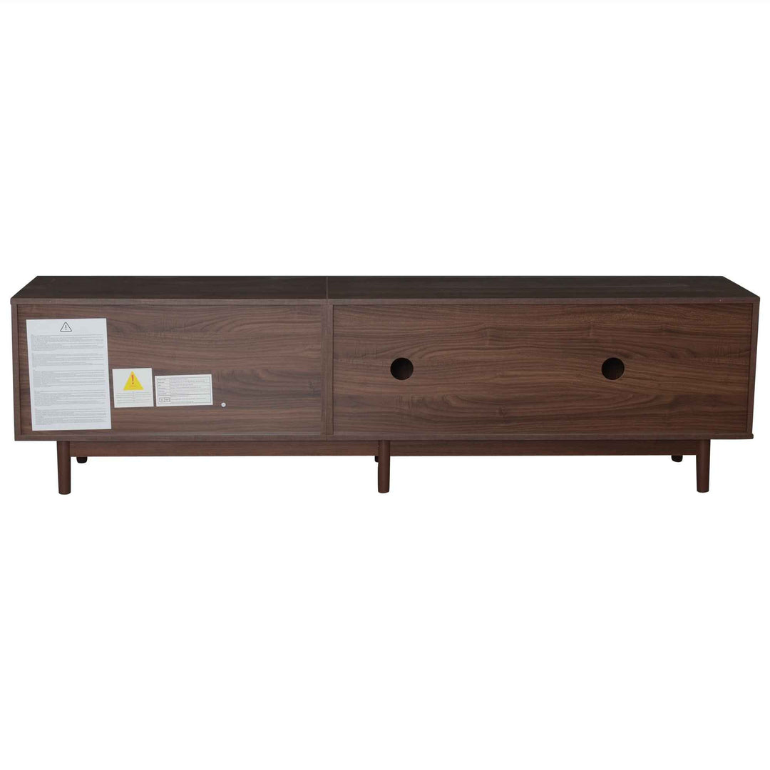 TV stand dark wood vintage look with rattan sliding doors & 2 drawers  INFINITERIF