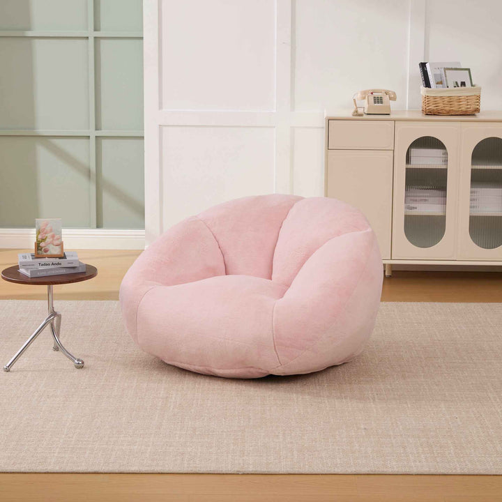 Lazy chair shell shaped sofa pink faux fur, memory foam bean bag chair removable cover