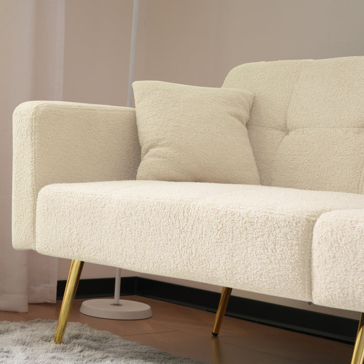 Beige sherpa 3-seater clic-clac sofa bed, adjustable backrest & side pocket ALDEN BEIGE UK
