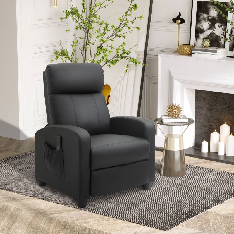 Faux leather black push back recliner armchair with massage adjustable leg rest BARCHANDUNE