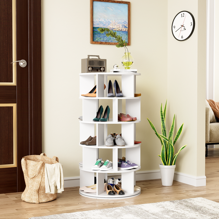 5-tier 360° rotating white shoe rack & storage organizer CLOUDHAVEN