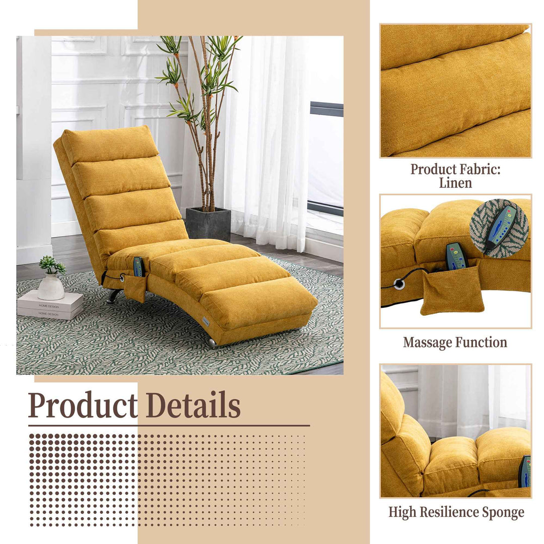 Chaise Lounge Chair Yellow Linen, Modern Recliner for Living Room Bedroom XXXXIV
