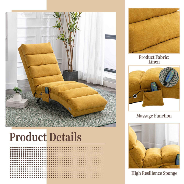 Chaise Lounge Chair Yellow Linen, Modern Recliner for Living Room Bedroom XXXXIV