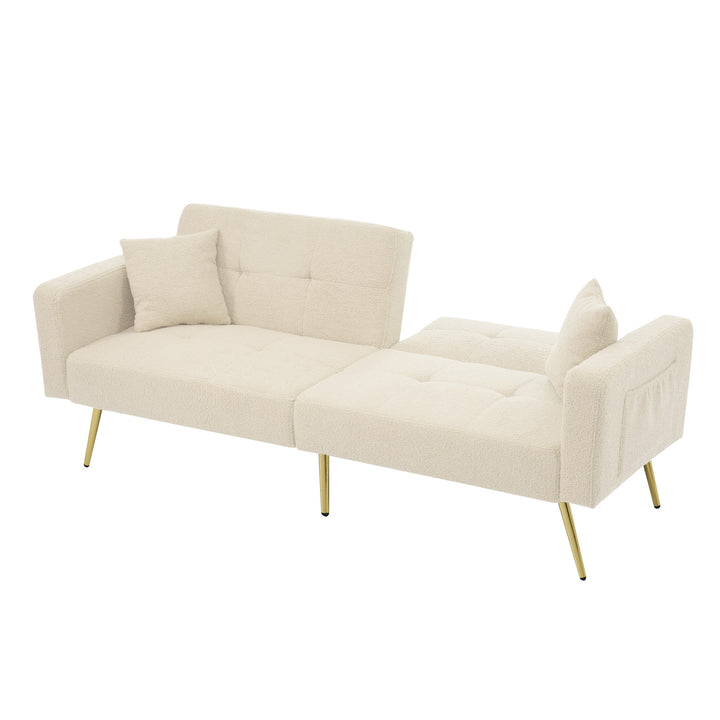 Beige sherpa 3-seater clic-clac sofa bed, adjustable backrest & side pocket ALDEN BEIGE UK