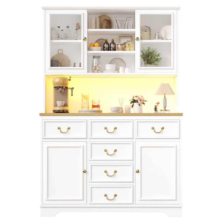 Tall white kitchen cabinet with LED lighting, USB ports & sockets 118x39.5x180cm