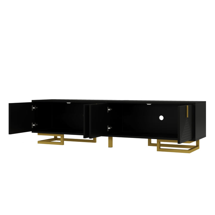 Modern TV stand with textured doors and golden accents SINGULARITYHUB