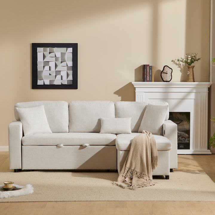 Beige 3-seater corner sofa bed with side shelf and USB ports ANTCOLONY UK