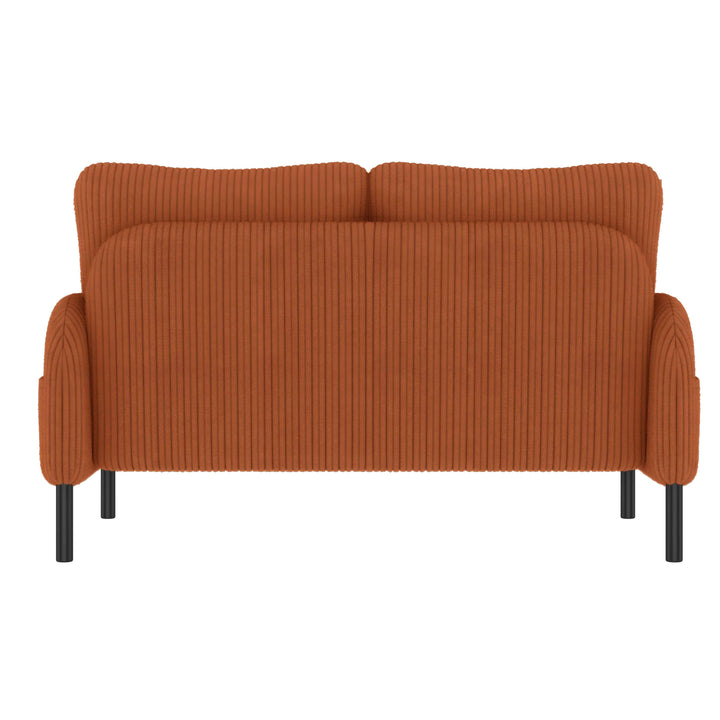 00+Corduroy Loveseat Sofa 2 Seater, Orange, Soft High-Density Foam, Double Side Pockets, Living Room & Bedroom NOVAIST