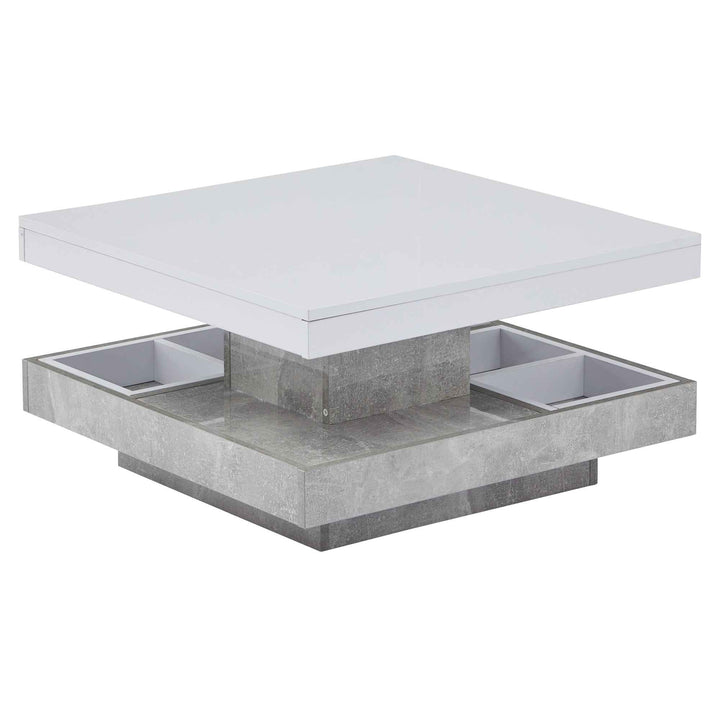 Rotating 360° white high-gloss coffee table marble-patterned, double-layer storage FLARENEXUSA