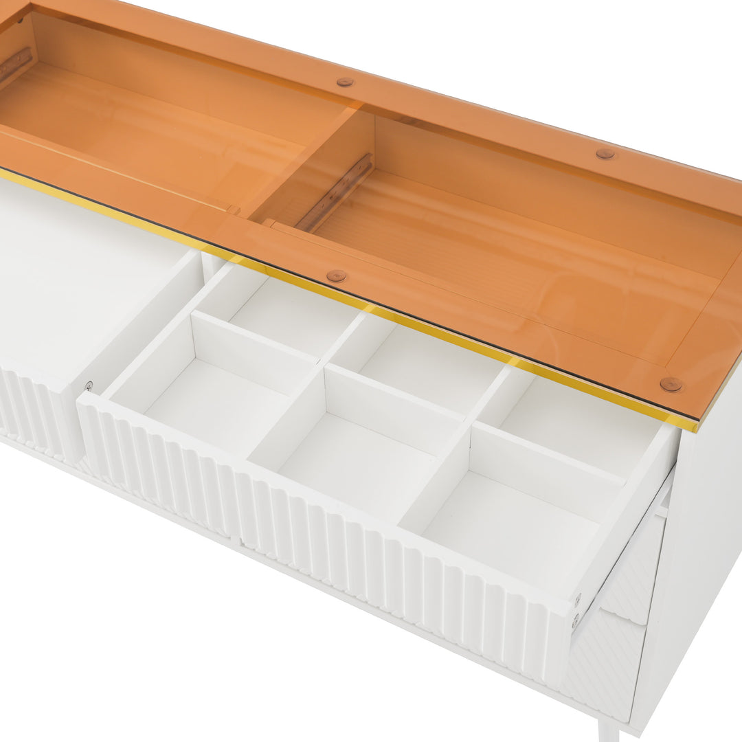 White sideboard dresser with 6 drawers and colored glass golden handles VIGZUN UK