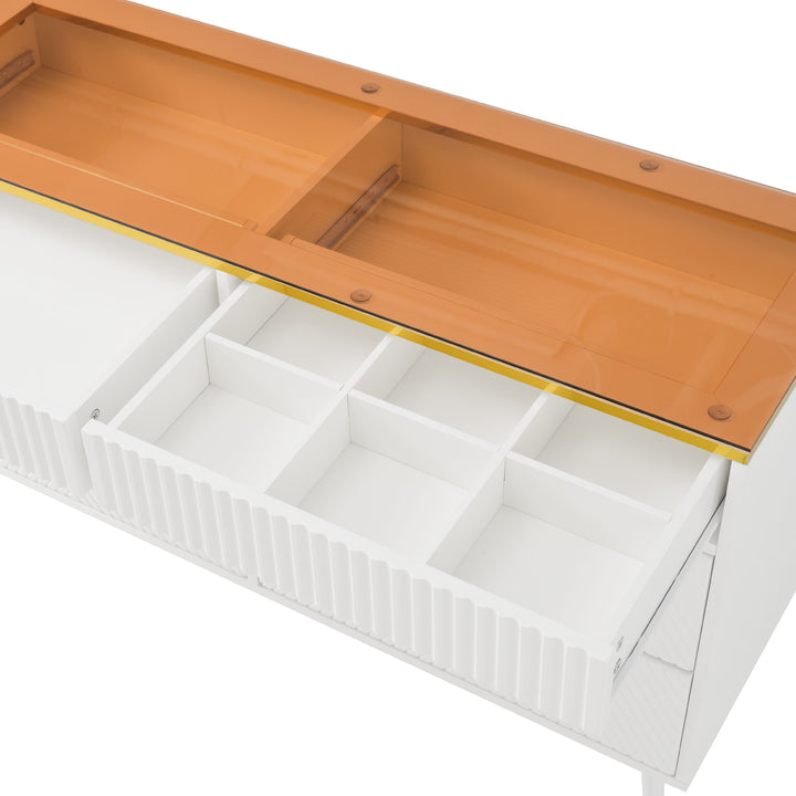 White sideboard dresser with 6 drawers and colored glass golden handles VIGZUN UK