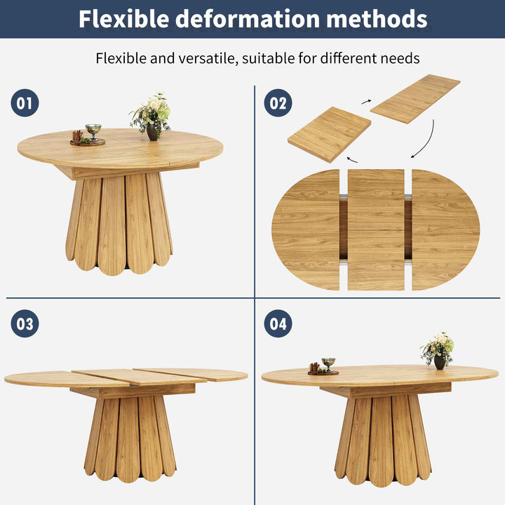 Extendable natural wooden look dining table round to oval 118–158cm INFINITEINFI