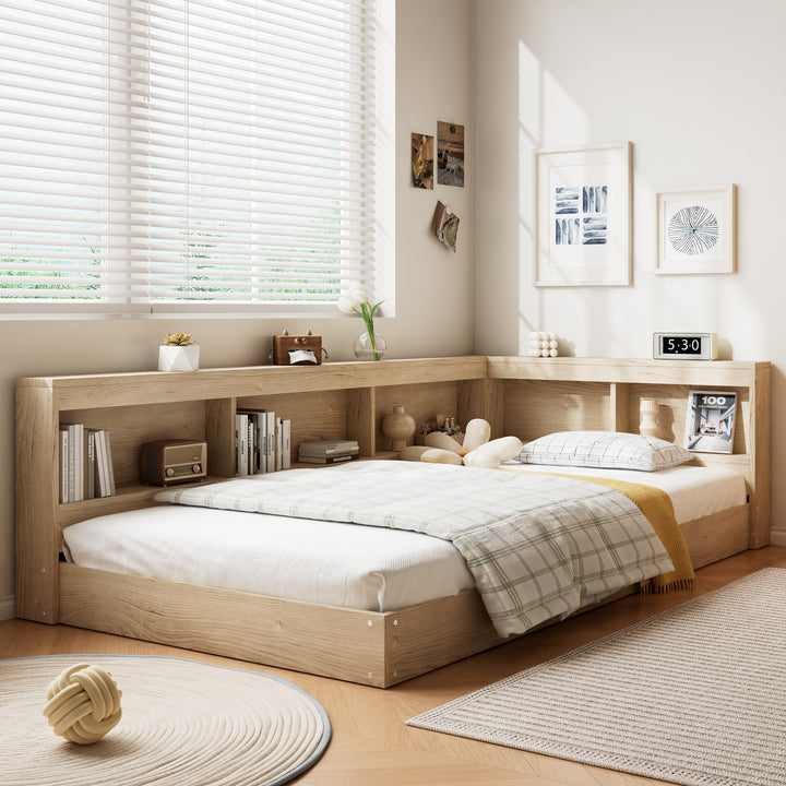 Oak storage single bed with storage shelves, daybed 90x190cm AIRGLOW UK