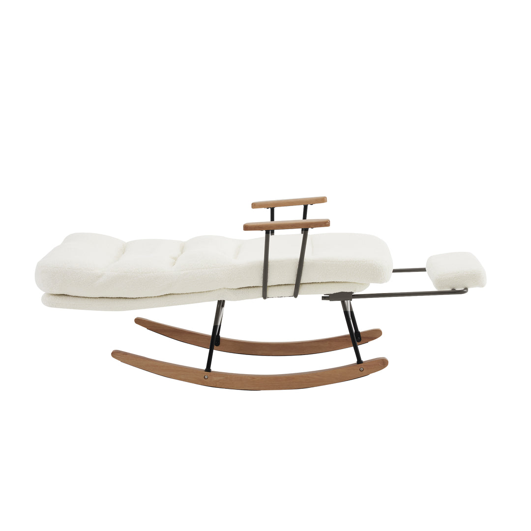 White boucle fabric nursery rocking chair with glider footrest PATINA UK