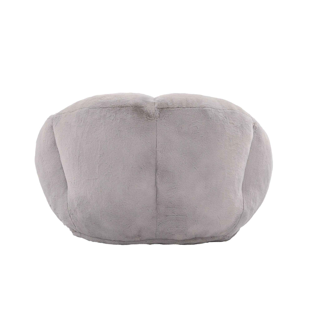 Lazy chair shell shaped sofa light grey faux fur, memory foam bean bag chair removable cover