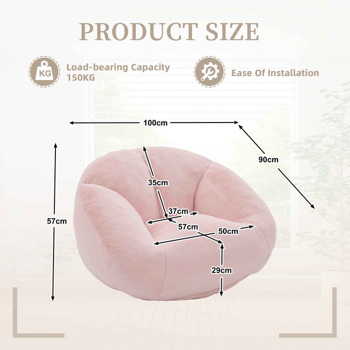 Lazy chair shell shaped sofa pink faux fur, memory foam bean bag chair removable cover