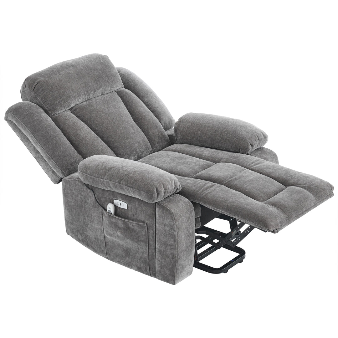 Electric lift up fabric grey large recliner with massage and heat MAGNETICFLUX