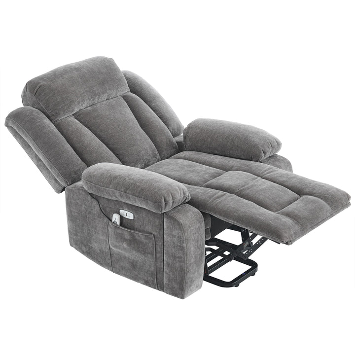 Electric lift up fabric grey large recliner with massage and heat MAGNETICFLUX