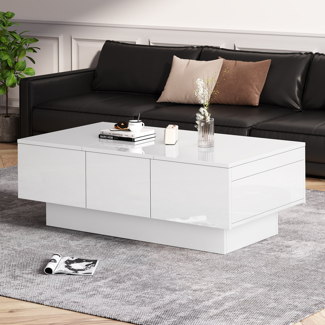 White high gloss coffee table with storage 100 x 55 x 35 cm WAXCELL UK