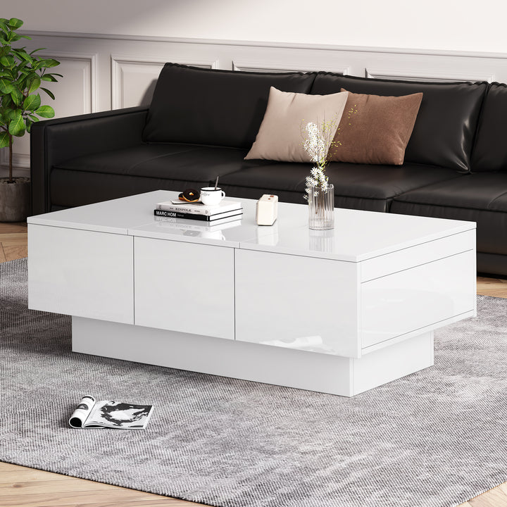 White high gloss coffee table with storage 100 x 55 x 35 cm WAXCELL UK