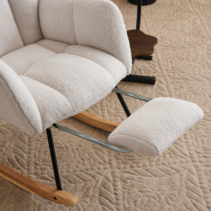 Teddy fabric tufted nursery rocking chair with footrest HABOOBBREATH