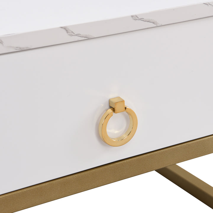 White high gloss marble-look nesting coffee table VREVIEK WHITE UK