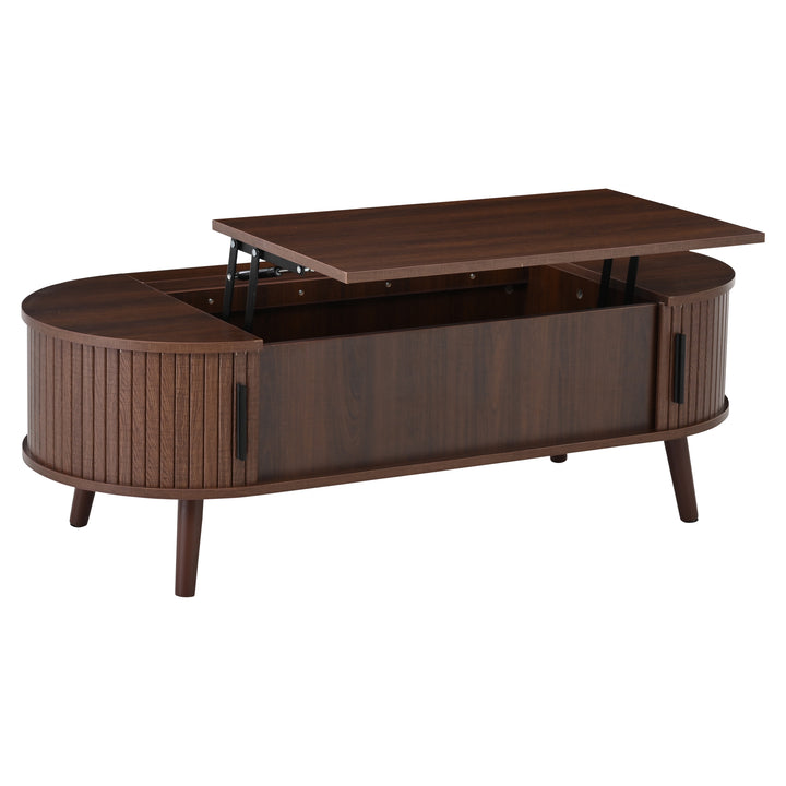 Lift Top Dark Wood Oval Coffee Table with Hidden Storage 120x50cm VASEEDGE