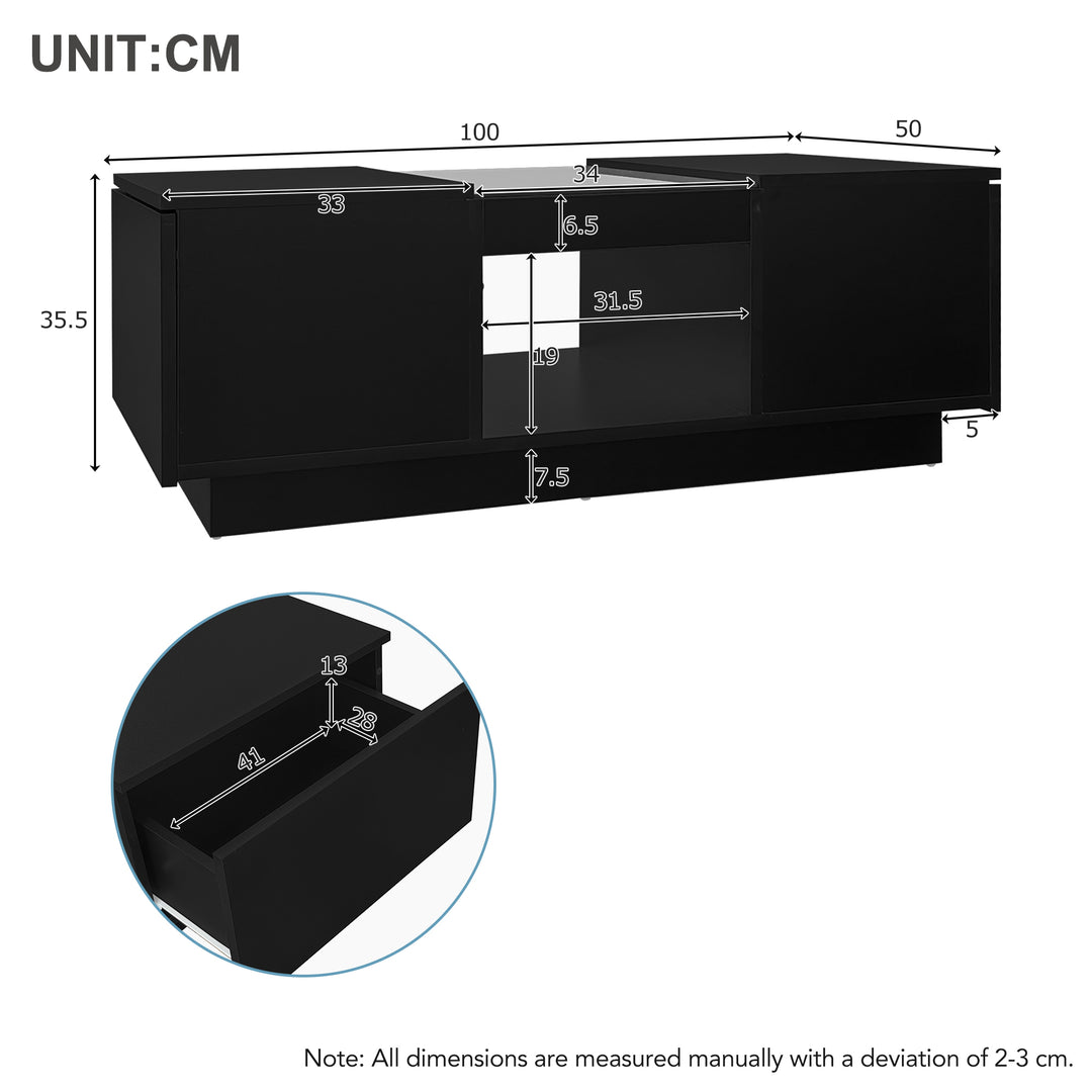 Black glass LED lighting coffee table with storage 100×50×35.5cm ALGORITH