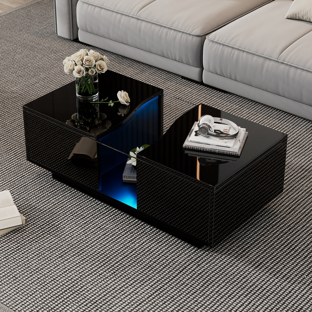 Black high gloss coffee table with 2 drawers with 16-Color LED lights 100*35cm SCALESKIN