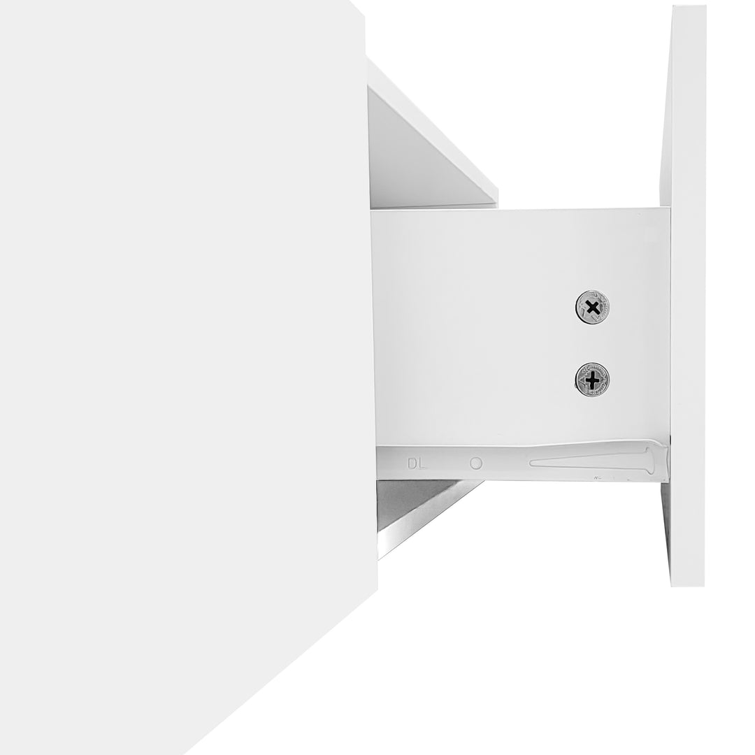 White hihg-gloss TV cabinet storage space, wood look, glass shelves, LED lighting MOLD