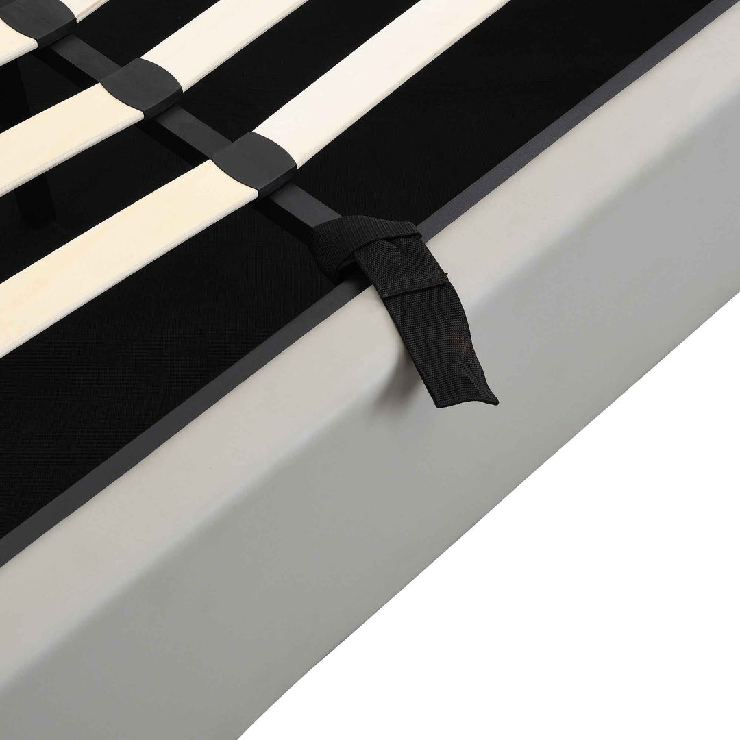 Super king size ottoman bed PU light grey with LED, USB ports, adjustable headboard 180x200cm INFINITEKAELIS