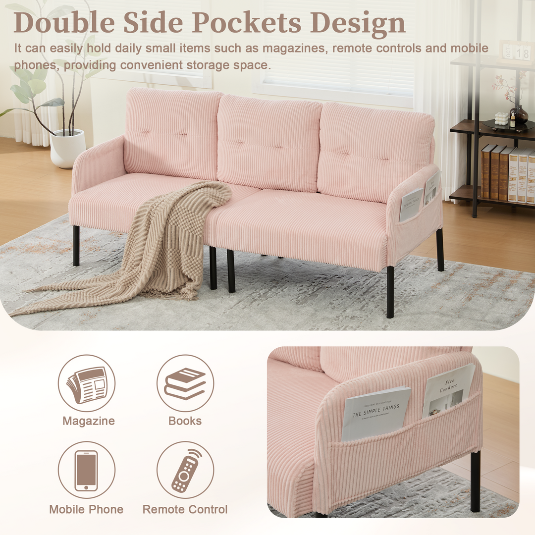 00+Oversized Loveseat Sofa, Corduroy Upholstered Double-Seater, Pink for Living Room NOVALON