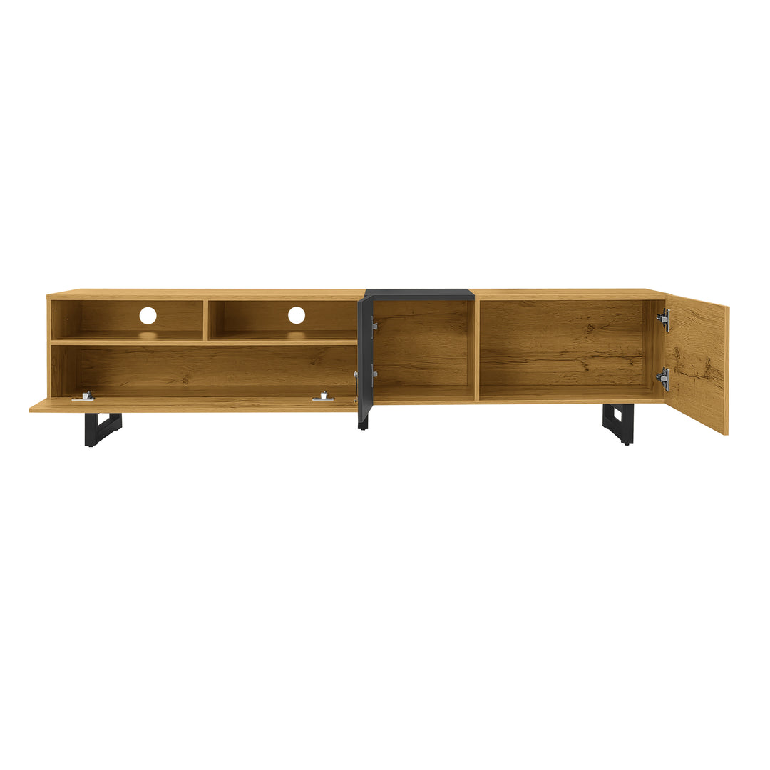 Colorblock TV cabinet retro wood grain compartments, U-shaped metal legs RESPIRATO