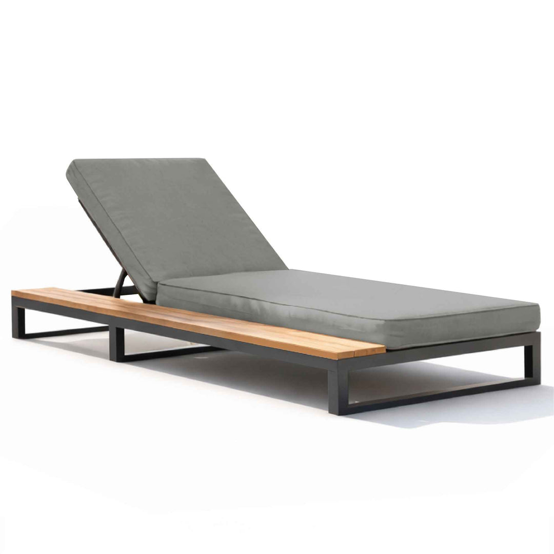 Modern outdoor chaise lounge grey with teak wood side table,4-position adjustable sunlounger QUASARKRYNN