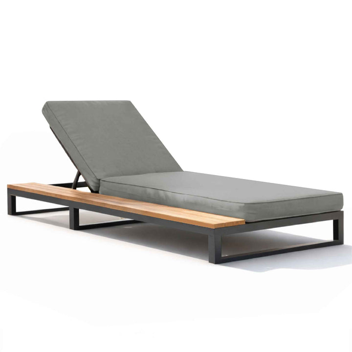 Modern outdoor chaise lounge grey with teak wood side table,4-position adjustable sunlounger QUASARKRYNN