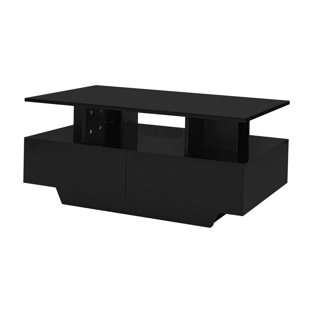 Black high-gloss coffee table 2 drawers with LED lighting ATOMSWALE