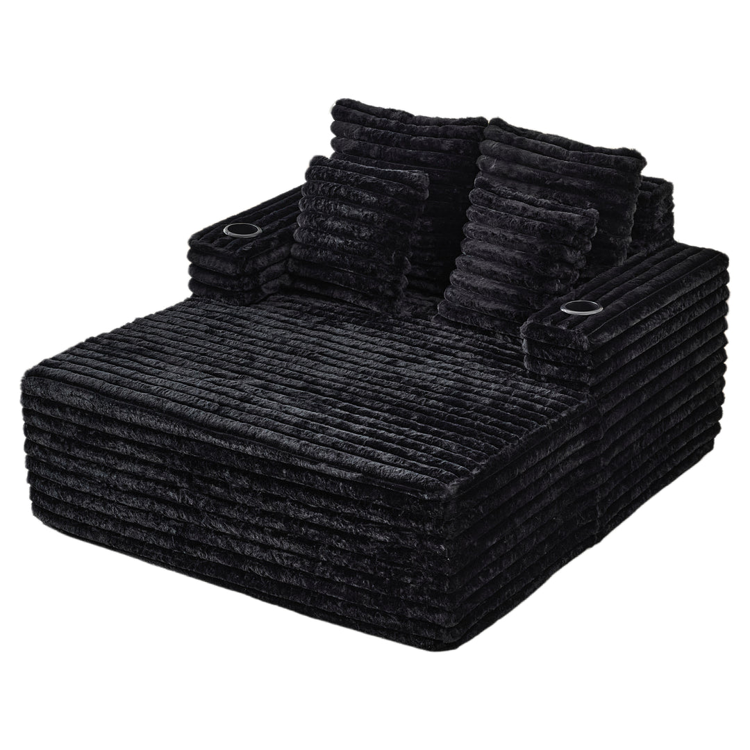 Black Ribbed Velvet Extra-Large Lounge Chair with Cupholders WICKERNIGHTSTAND