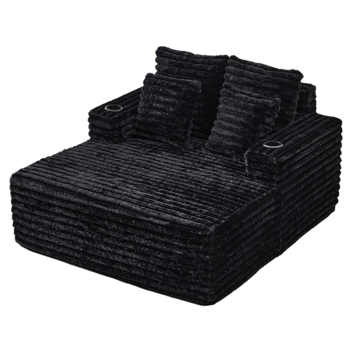 Black Ribbed Velvet Extra-Large Lounge Chair with Cupholders WICKERNIGHTSTAND