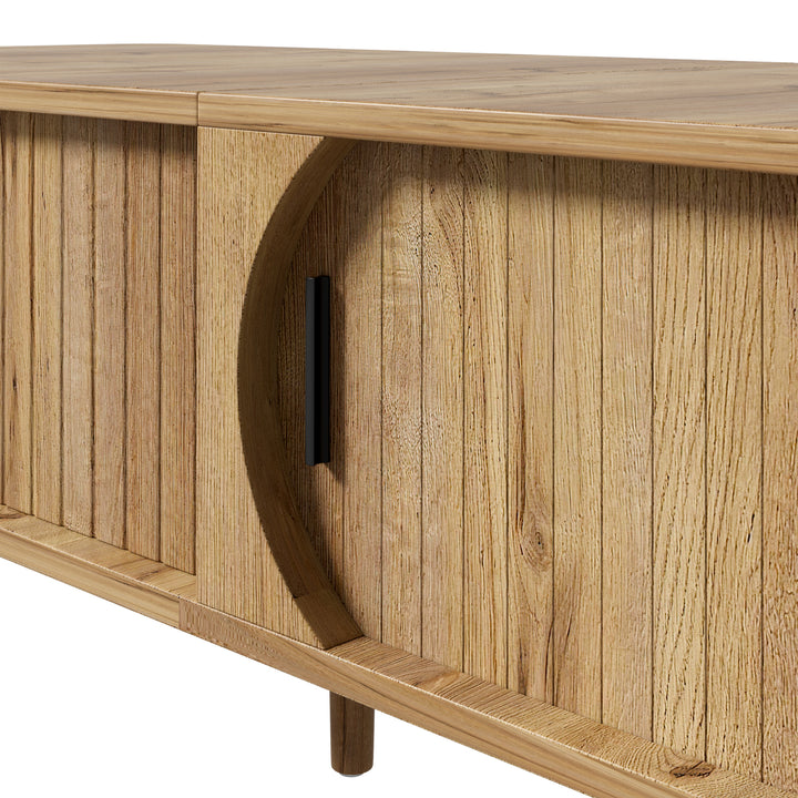 Retro Lift-Top Natural Wooden Look Coffee Table with 3D Wave 95cm ARROWLAMP