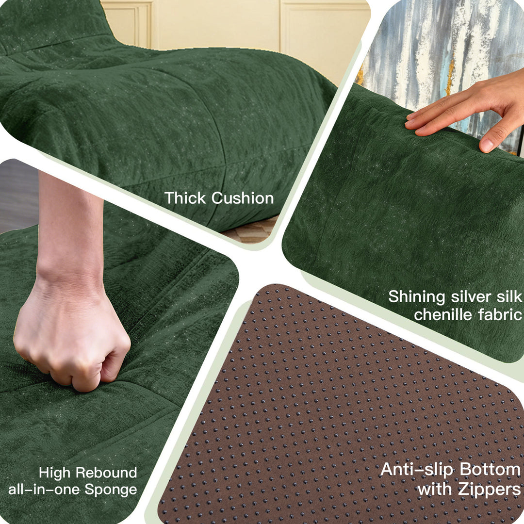 Comfy green chenille bean bag lazy sofa with full-body support & non-slip base CELESTEIA