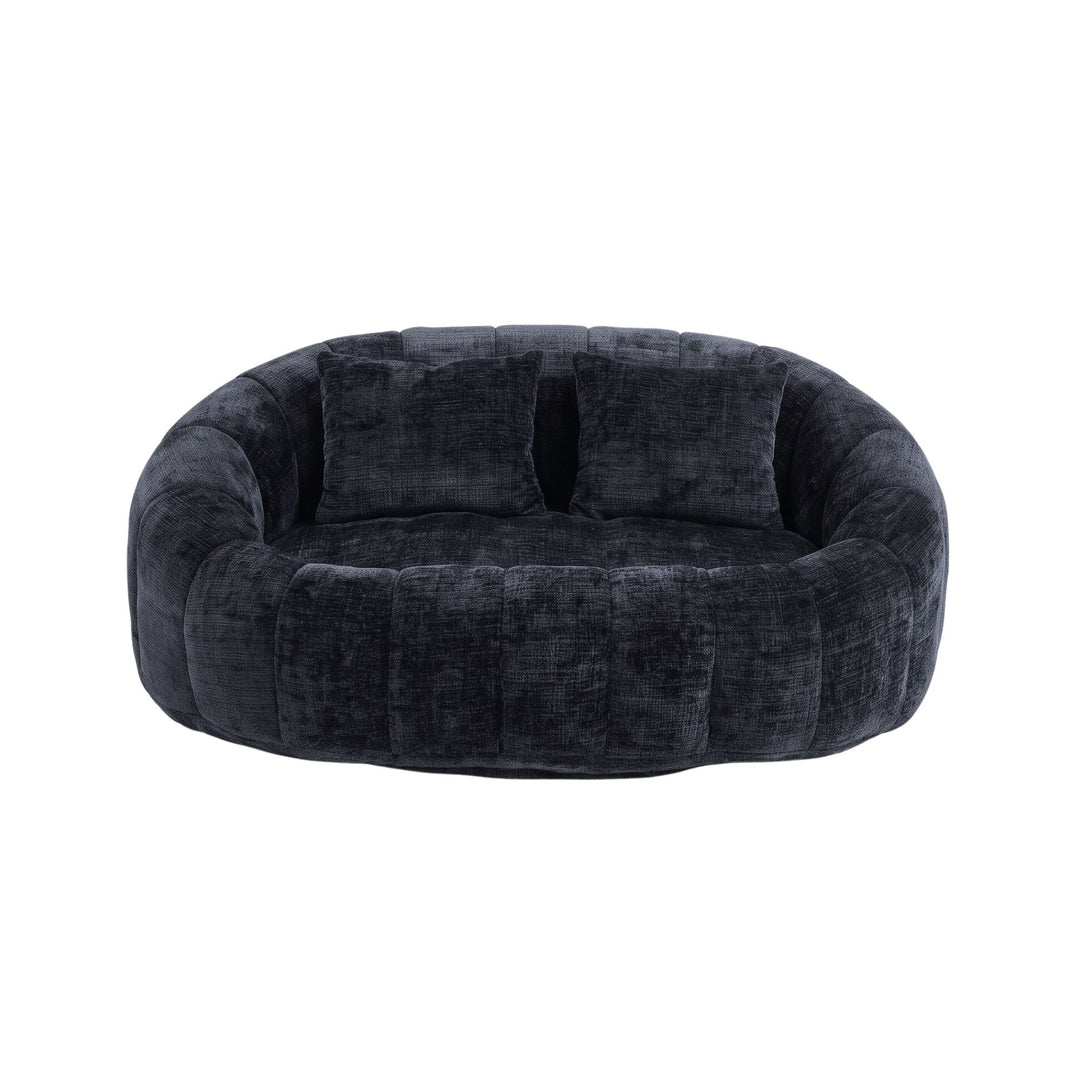 Contemporary Black Chenille Curved Barrel Chair and Cuddle Lounger with 2 Pillows WOOLCHEST