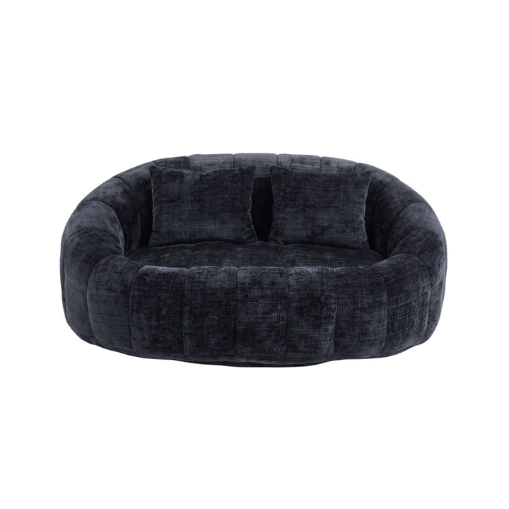 Contemporary Black Chenille Curved Barrel Chair and Cuddle Lounger with 2 Pillows WOOLCHEST